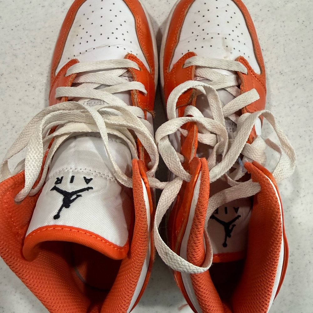 Jordan Youth Orange and White High-Top Sneakers
